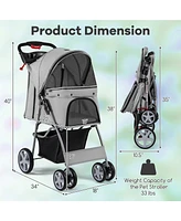 Gymax Petsjoy Folding Pet Stroller 4-Wheel Pet Travel Carrier w/Storage Basket