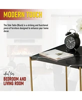 Kings Brand Furniture Side End Table with Faux Marble Storage Shelves & Gold Metal Frame, Nightstand for Bedroom, Living Room, or Modern Accent