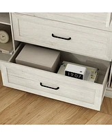 Homsee Modern gray white wood grain glass 6-door 3-drawer cabinet, storage cabinet, pantry