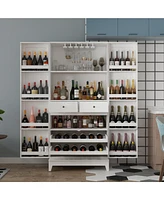 Homsee White 2-door 68.9-inch high multifunctional cabinet, storage cabinet, Pantry (including wine drawer/wine glass holder)