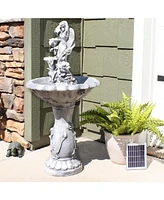 Sunnydaze Decor Outdoor Polyresin Fairy Flower Solar Powered Water Fountain Feature with Battery Backup - 42"