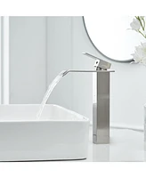 Greenspring Waterfall Single Hole Handle Bathroom Vessel Sink Faucet With Pop-up Drain Assembly Matte Black & Gold