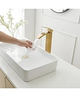 Greenspring Waterfall Single Hole Handle Bathroom Vessel Sink Faucet With Pop Up Drain Without Overflow Matte Black & Gold