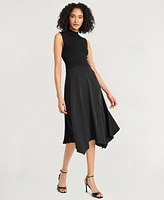 Luxely Women's Crepe Mock-Neck Sleeveless Midi Dress