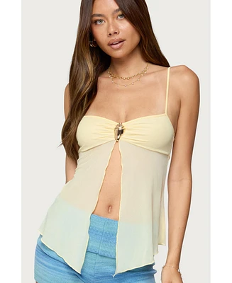 Edikted Women's Reeve Split Front Sheer Mesh Top