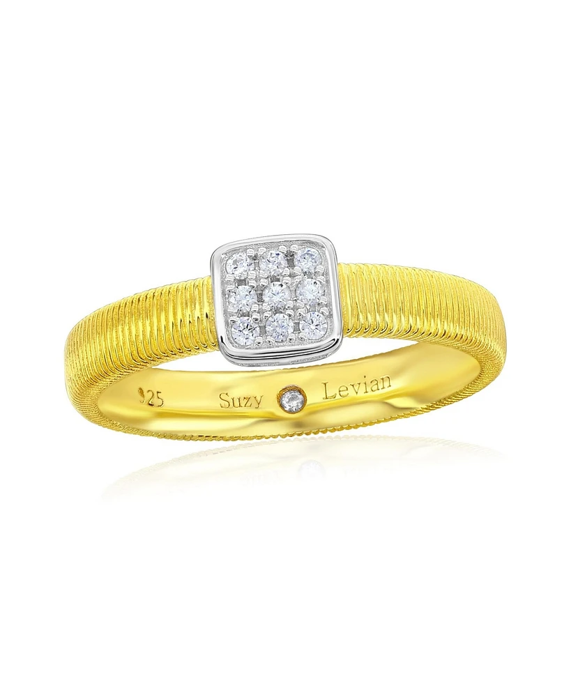 Suzy Levian New York Golden Helix Sterling Silver Cubic Zirconia Square Coil Ring