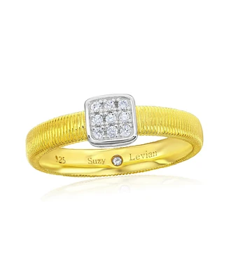 Suzy Levian New York Golden Helix Sterling Silver Cubic Zirconia Square Coil Ring