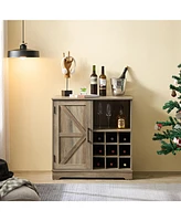 Farmhouse Kitchen Cabinet with Wine Rack Barn Door with Drawer