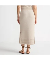 Lands' End Women's Cotton Pointelle Sweater Maxi Skirt - Set Bottom