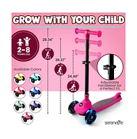 3-Wheel Foldable Kids Scooter - Child Toy Scooter with Built-in Led Wheel Lights, and Easy Maneuvering Lean-to-Steer Technology (Pink)