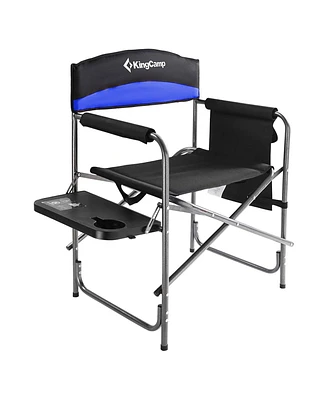 KingCamp Compact Camping Folding Chair with Side Table and Storage Pocket, Blue