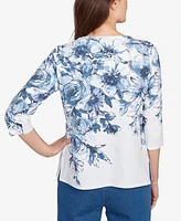 Alfred Dunner Women's Floral Split Beaded Top