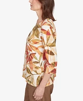 Alfred Dunner Women's Leaf Pleated Floral Crew Neck Top