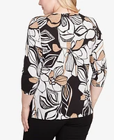Alfred Dunner Women's Floral Leaf Embellished Top