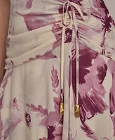 Donna Karan New York Women's Chiffon Floral Faux-Wrap Dress