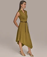Donna Karan New York Women's Surplice Belted High-Low A-Line Dress