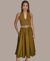 Donna Karan New York Women's Mixed-Media Belted Halter Dress