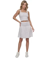 Dkny Jeans Women's Cotton Smocked Square-Neck Cropped Top