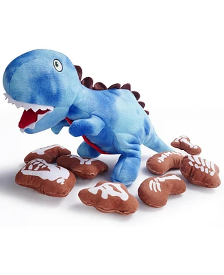 Nocciola 9 in 1 Dinosaur Plush Dog Toys, Christmas gift,Funny Stuffed Dino Puzzle Toy with 8 Fossil-Shaped Squeaky and Crinkle Toys