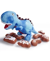Nocciola 9 in 1 Dinosaur Plush Dog Toys, Christmas gift,Funny Stuffed Dino Puzzle Toy with 8 Fossil-Shaped Squeaky and Crinkle Toys