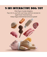 Nocciola 9-in-1 Pig Plush Dog Toys,Funny Piggy Puzzle Toy with 8 Pork Food Squeaky & Crinkle Toys,Stimulating Enrichment Toys for Small Medium Dogs