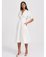 Miss Circle Women's Palina Lyocell Pleated Midi Preppy Shirt Dress