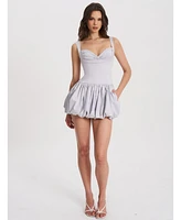 Miss Circle Women Zada Grey Pleated Breast Bubble Hem Mini Dress