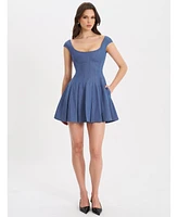 Miss Circle Women's Sada Pleated Denim Mini Dress
