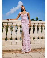 Miss Circle Women's Dahlia Pink Floral Lace Mermaid Gown