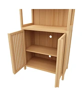 Casainc Freestanding Bamboo Storage Cabinet with 2 Doors, Versatile Floor Organizer for Bathroom, Kitchen, Living Room