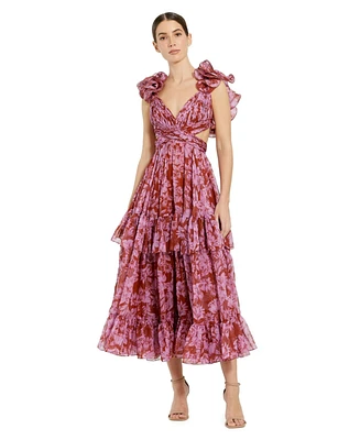 Mac Duggal Women's Ruffle Tiered Cut-Out Chiffon Dress