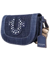 True Religion Studded Horseshoe Denim Flap Bag