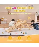 Slickblue Toddler 4 in 1 Climbing Set with Wooden Pikler Triangle Ramp and Arch for Indoors