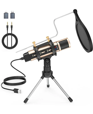 ZealSound Usb & 3.5mm Microphone with Type-c Adapter, Echo Volume, Tripod Stand, Pop Filter for Asmr, Video Recording, Streaming, Discord