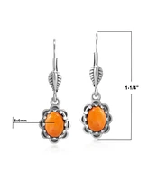 American West Jewelry Sterling Silver Orange Spiny Oyster Concha Lever Back Dangle Earrings