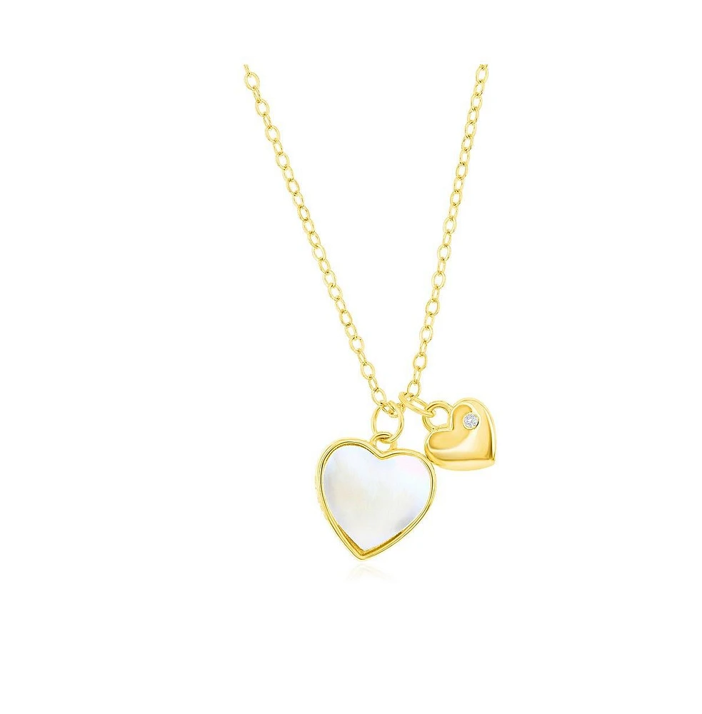 Caribbean Treasures Sterling Silver Mop & Heart Cz Necklace