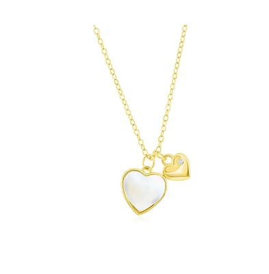 Caribbean Treasures Sterling Silver Mop & Heart Cz Necklace
