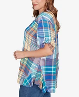 Ruby Rd. Plus Crinkle Knit Plaid Button Down Top