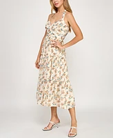 Trixxi Juniors' Printed Sleeveless Halter Midi Dress