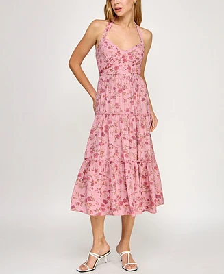 Trixxi Juniors' Printed Sleeveless Halter Midi Dress