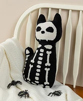 Glitzhome Halloween Hooked Skeleton Cat Shaped Pillow, 9" x 4"