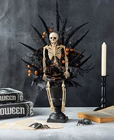 Glitzhome 22" Halloween Black Rose, Skeleton and Berry Urn Table Tree