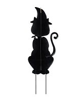 Glitzhome 36" Halloween Metal Black Cat with Spring Head and Stacked Pumpkin Yard Stake