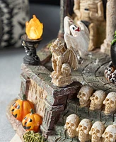 Glitzhome 9.75" Lighted Resin Halloween Haunted House Village
