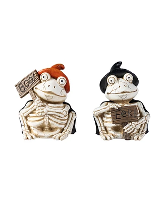 Glitzhome Halloween Resin Skeleton Frogs Table Decor, Set of 2
