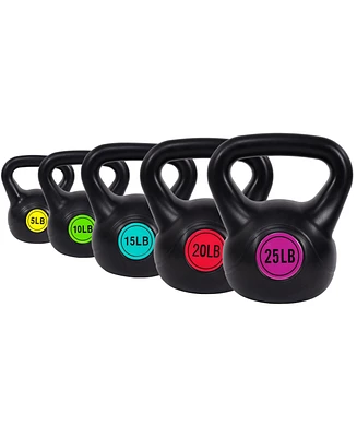 Sporzon! Wide Grip Kettle Bell Strength Training Weight Set, 5, 10, 15, 20, 25lb