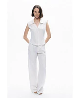 Nocturne Women's Sleeveless Linen Blend Shirt with Shoulder Pads