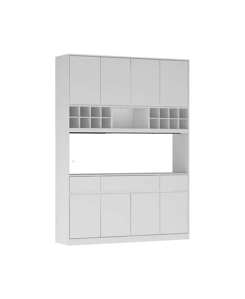 White 8-door 3-drawer environmentally friendly particleboard kitchen cabinet, pantry, Storage cabinet (classic white/wine rack)