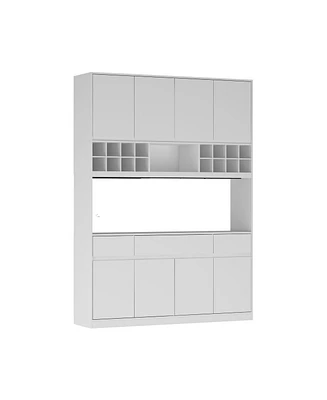 White 8-door 3-drawer environmentally friendly particleboard kitchen cabinet, pantry, Storage cabinet (classic white/wine rack)