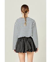 English Factory Women's Heart Embroidered Stripe T Shirt